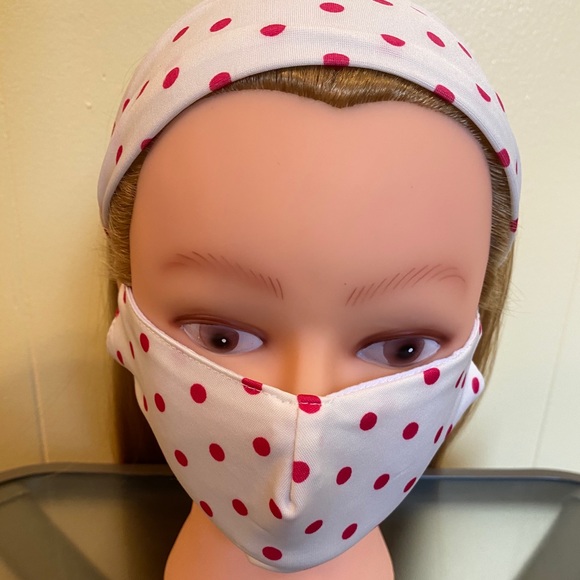 White/Red Polka Dot Head-Wrap Face Mask - Picture 1 of 4